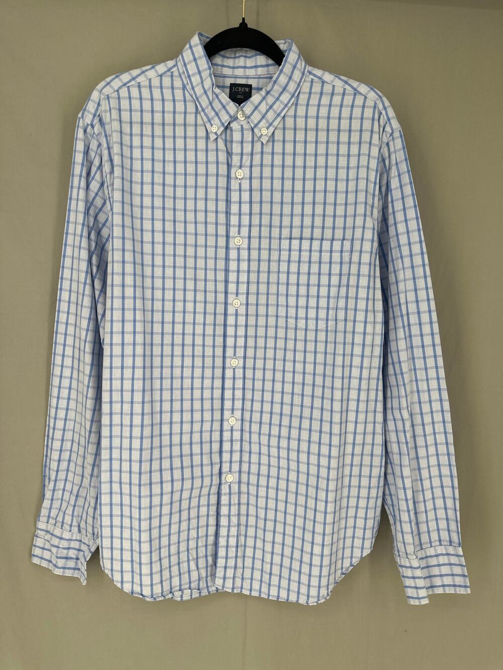 J Crew Shirt Mens Large Blue Plaid Button Down Cotton Pocket Casual Long Sleeve